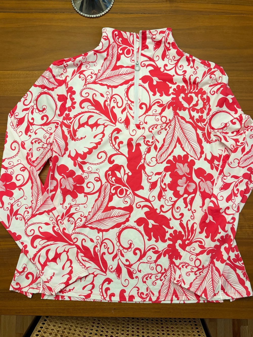 Kinona White and Red Floral-Print Quarter Zip NWOT